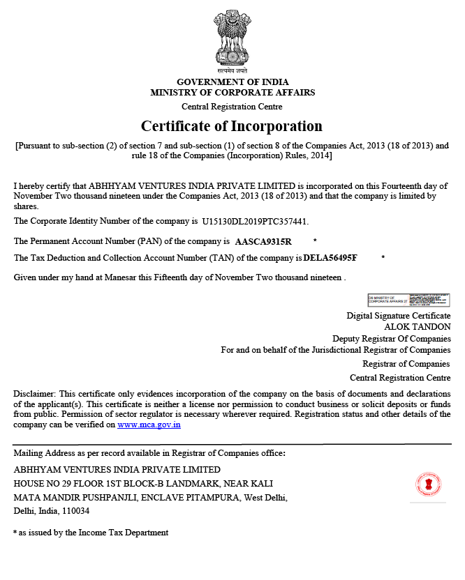 1 - CERTIFICATE OF INCORPORATION